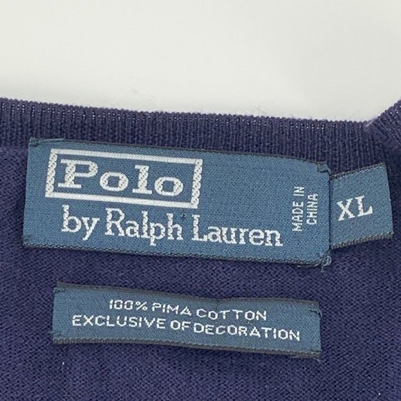 Men's Polo by Ralph Lauren Long Sleeve V-Neck Sweater Blue XL 100% Pima Cotton - Picture 5 of 9